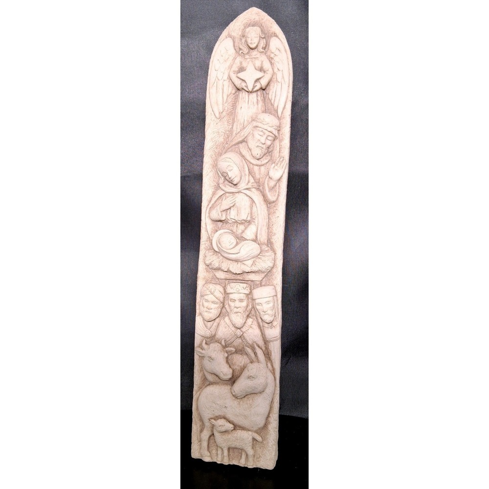 Carruth Studio 2014 Nativity Scene Cast Stone Wall Plaque Angel Mary Joseph 10.5